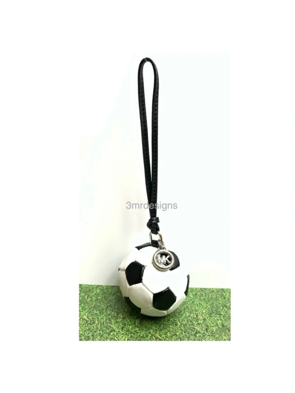 NWT MICHAEL KORS SOCCER BALL Silver-Tone Faux Leather & Nappa Leather Bag Charm